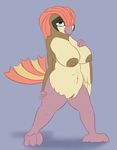  anthro areola avian beak big_breasts bird breasts brown_fur claws erect_nipples feathered_wings feathers female fur grey_eyes half-closed_eyes looking_at_viewer nintendo nipples nude pidgeotto pok&eacute;mon posexe presenting pussy simple_background slightly_chubby solo spread_legs spreading standing video_games white_fur wings 