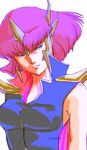  blue_eyes breasts gundam gundam_zz haman_karn medium_breasts meison pink_hair short_hair solo 