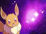  ears_up eevee fang gen_1_pokemon light no_humans open_mouth pokemon pokemon_(creature) purple purple_eyes space space_cat_(meme) star_(sky) wide-eyed 