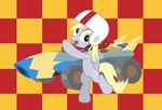  armor blonde_hair car cutie_mark derpy_hooves_(mlp) dm29 equine feathered_wings feathers female feral friendship_is_magic fur grey_feathers grey_fur hair helmet hooves horse mammal my_little_pony pegasus pony solo speed_racer vehicle wings 