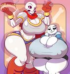  armor big_breasts bone boots breasts clothing crossgender female food footwear gloves huge_breasts jacket jaeh papyrus_(undertale) pasta sans_(undertale) shirt shorts skeleton smile spaghetti undertale video_games 