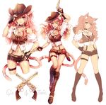  ;) ;p adjusting_clothes adjusting_hat animal_ears bare_shoulders black_gloves blush boots breasts brown_footwear cat_ears cat_girl cat_tail character_sheet choker cleavage collarbone commentary cowboy_hat cowboy_shot cross-laced_footwear dual_wielding facial_mark fingerless_gloves full_body gloves gun hand_on_hip handgun hat holding holster lace-up_boots long_hair medium_breasts multiple_views navel one_eye_closed original pink_eyes pink_hair puffy_short_sleeves puffy_sleeves revolver short_shorts short_sleeves shorts shoulder_cutout smile suspender_shorts suspenders tail thigh_strap tongue tongue_out twintails wavy_hair weapon white_background yuli_(yulipo) 