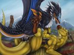  blue_eyes detailed_background dragon feral feral_on_feral horn penis scalie tochka yellow_eyes 