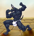  2016 abs anubian_jackal anubis armpits biceps bulge canine clothed clothing deity flexing hungothenomster jackal male mammal muscular pecs pose skimpy solo underwear 