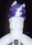  absurd_res anthro big_breasts blue_eyes bodily_fluids breasts clitoris equid equine etter_(artist) friendship_is_magic genital_fluids genitals hair hasbro hi_res horn mammal my_little_pony nipples purple_hair pussy pussy_juice rarity_(mlp) solo unicorn white_body 