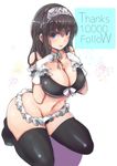  black_hair black_legwear blue_eyes blush breasts cleavage followers gloves hairband hands_on_own_chest highres idolmaster idolmaster_cinderella_girls large_breasts long_hair looking_at_viewer maid_bikini maid_headdress ryuu. sagisawa_fumika solo thighhighs white_gloves 