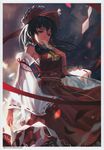  black_hair hakurei_reimu japanese_clothes long miko ofuda red_eyes touhou 