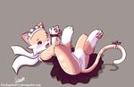  &lt;3 2016 blush bound bow cat clothing cute feline female lying maid_uniform mammal moans rope scarf senz shadow solo string uniform 