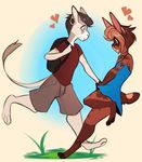  &lt;3 anthro clothed clothing duo ear_piercing feline female geekidog hand_holding male male/female mammal piercing serval simple_background smile 