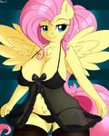 2016 absurd_res anthro anthrofied breasts camel_toe chest_tuft cleavage clothed clothing cutie_mark equine eyelashes feathered_wings feathers female fluttershy_(mlp) friendship_is_magic fur hair hi_res legwear long_hair looking_at_viewer mammal my_little_pony navel pegasus pink_hair smile solo spread_wings translucent transparent_clothing tuft underwear wings yellow_fur ziemniax 