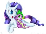  2016 duo equine female friendship_is_magic horn lying male mammal my_little_pony one_eye_closed rarity_(mlp) sitting spike_(mlp) swanlullaby unicorn wink 