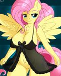  2016 absurd_res anthro anthrofied areola breasts chest_tuft clothed clothing cutie_mark equine eyelashes feathered_wings feathers female fluttershy_(mlp) friendship_is_magic fur hair hi_res long_hair looking_at_viewer mammal my_little_pony navel nipples pegasus pink_hair pussy smile solo spread_wings translucent transparent_clothing tuft wings yellow_fur ziemniax 