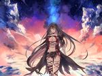  bandaged_arm bandages belt black_choker black_hair breasts choker cloud cowboy_shot expressionless highres houra_(kareha12021) large_breasts long_hair revealing_clothes short_shorts shorts sky solo tales_of_(series) tales_of_berseria torn_clothes velvet_crowe yellow_eyes 