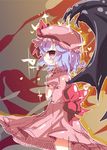  bat_wings blush fang from_side hat hat_ribbon heart heart-shaped_pupils lavender_hair looking_at_viewer mob_cap muuba purple_eyes red_eyes remilia_scarlet ribbon sketch smile solo symbol-shaped_pupils touhou wings 