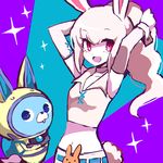  animal_ears arms_up bunny bunny_ears crossed_arms helmet high_ponytail long_hair midriff open_mouth pink_eyes snowrabby spacesuit tobari usapyon youkai youkai_watch youkai_watch_3 