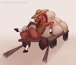  akineza ambiguous_gender brown_hair cart equine fur hair hat hooves horse mammal red_fur simple_background sitting solo 