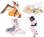  &lt;3 anthro arm_warmers armpits blush breasts canine clothed clothing feathered_wings feathers featureless_breasts feline female fox geekidog hybrid legwear leopard looking_at_viewer lying mammal multiple_images navel nude on_back rubber simple_background skimpy slightly_chubby snow_leopard thick_thighs thigh_highs white_background wings 