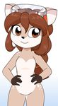  2016 alfa995 animated black_nose brown_eyes brown_hair cervine deer doe_(alfa995) featureless_crotch female hair hands_on_hips mammal nude simple_background smile solo 