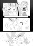  black_and_white blush eeveelution happy human japanese_text mammal monochrome nintendo open_mouth plushie pok&eacute;mon pok&eacute;mon_trainer ribbons serena smile sylveon text translation_request video_games 