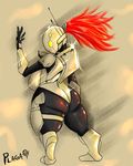  armor big_butt butt female hair humanoid plaga ponytail red_hair shine standing 