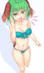  1girl :d animal_ears bikini blush breasts cleavage collarbone dog_ears frilled_bikini frills green_bikini green_eyes green_hair kasodani_kyouko looking_at_viewer navel open_mouth short_hair small_breasts smile solo swimsuit touhou yonaga_(masa07240) 