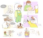  :3 aged_up ambiguous_gender anthro asriel_dreemurr baby blush book boss_monster brown_hair candy caprine chara_(undertale) child chocolate claws clothed clothing eyes_closed family fan_character father female flower food fur goat hair hair_tuft horn human humanoid hybrid knife korean_text long_ears male mammal mother on_lap onesie open_mouth overalls parent pie plant protagonist_(undertale) shirt simple_background smile stripes sweater text translation_request undertale video_games white_fur young 