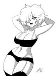  atropos bigdead93 breasts cleavage crop_top large_breasts medium_hair monochrome original short_shorts tank_top thighs xpisigma 