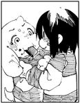  androgynous anger_vein asriel_dreemurr blush chara_(undertale) child chocolate chocolate_bar constricted_pupils ear_grab eating feeding force_feeding furry greyscale lowres monochrome monster_boy rai-rai shaded_face shirt simple_background smile striped striped_shirt sweat tail undertale wavy_mouth white_background wide-eyed |_| 