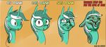  2016 alumx english_text equine female feral friendship_is_magic fur green_fur hair horn looking_at_viewer lyra_heartstrings_(mlp) mammal multicolored_hair my_little_pony orange_background portrait simple_background solo text two_tone_hair unicorn 