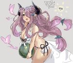  bikini breasts bug butterfly cleavage commentary cowboy_shot double_bun draph earrings eu03 food fruit granblue_fantasy hair_ornament hair_over_one_eye horns insect jewelry large_breasts long_hair low-tied_long_hair narmaya_(granblue_fantasy) open_mouth pointy_ears purple_hair sarong side-tie_bikini sketch smile solo star star_earrings swimsuit vee_(granblue_fantasy) watermelon white_bikini 