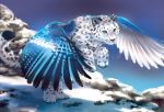  2018 digital_media_(artwork) feathered_wings feathers feline goldendruid leopard mammal paws smile snow_leopard snows whiskers wings 