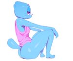  anthro barefoot blue_fur bottomless breasts butt cartoon_network cat clothed clothing feline female fur mammal nicole_watterson smile solo sunibee the_amazing_world_of_gumball 