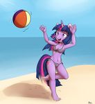  4_fingers alasou anthro armpits beach bikini clothing cutie_mark day equine eyelashes female friendship_is_magic horn mammal midriff my_little_pony open_mouth outside purple_skin seaside smile solo standing swimsuit teeth tongue twilight_sparkle_(mlp) unicorn wide_hips 