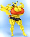 abs absurd_res anthro armpits biceps big_breasts breasts female flexing hi_res huge_breasts hyper hyper_muscles invalid_color marauder6272 muscular muscular_female nintendo pikachu pok&eacute;mon simple_background video_games 