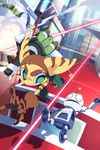  clank gloves green_eyes grin hat mikan_(mkn_0710) no_humans ratchet_&amp;_clank ratchet_(ratchet_&amp;_clank) robot sharp_teeth 