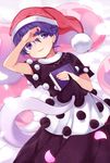  akagashi_hagane book doremy_sweet hat lying nightcap on_back parted_lips petals pom_pom_(clothes) purple_eyes purple_hair solo tail tapir_tail touhou 