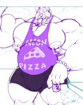  alcohol anthro beer beverage bulge canine clothed clothing dessert food hyper hyper_muscles ice_cream looking_at_viewer male mammal musclegut muscular muscular_male nipple_piercing nipples pecs piercing shirt siriusdog standing tank_top 