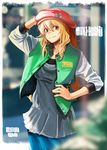  1girl blonde_hair cowboy_shot hand_on_hip hat hoshii_miki idolmaster jacket mozuk solo standing 