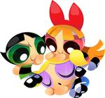  blossom blue_eyes bubbles_(powerpuff_girls) buttercup cartoon_network eyes_closed girlslabo_(artist) green_eyes powerpuff_girls red_eyes sleeping smile striped_shirt tv_show 