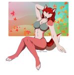  anthro armpits bra canine clothing eternity_zinogre female looking_at_viewer mammal navel panties smile solo underwear wolf 