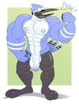  ! abs anthro anti_dev avian balls beak bird blue_jay cartoon_network corvid fist flexing glans male mordecai_(regular_show) muscular open_mouth penis regular_show shadow simple_background solo thick_penis uncut white_background 