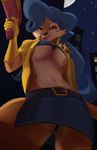  2016 anthro badge beauty_mark canine carmelita_fox city clothing female fox furstang gloves gun jacket mammal moon night ranged_weapon skirt sly_cooper_(series) smile solo video_games weapon 