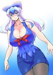  adapted_costume bare_arms bare_shoulders bespectacled blue_eyes blue_hair breasts cleavage curvy danna_(karatekikku) glasses gradient_hair hat huge_breasts kamishirasawa_keine long_hair miniskirt multicolored_hair pantyhose shirt silver_hair skirt sleeveless sleeveless_shirt solo thick_thighs thighs touhou two-tone_hair 
