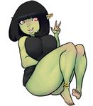  black_hair female green_skin hair humanoid orc pointy_ears red_eyes scas solo 