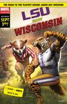  american_football anthro armpits college english_text feline fight football_(disambiguation) honey_badger lsu male mammal marvel muscular mustelid nike official_art open_mouth school sport text tiger unknown_artist wisconsin 