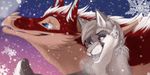  anthro canine dragon duo fangs female feral fur furred_dragon male mammal open_mouth smile snow teeth terryburrs tongue 