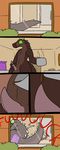  2016 aliasing baronyx comic digital_media_(artwork) dinosaur english_text erection green_eyes hot_chocolate inside male nude oviraptor pain penis solo text theropod trout_(artist) 
