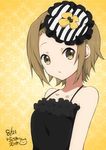  :o arms_at_sides artist_name blush brown_eyes brown_hair camisole collarbone dated don't_say_&quot;lazy&quot; frills hair_ornament hairpin k-on! official_style parted_lips ragho_no_erika short_hair simple_background sleeveless solo tainaka_ritsu upper_body yellow_background 
