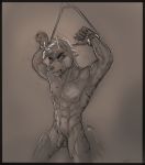  anthro athletic bdsm biceps blood bondage bound canid canine canis crossbeam foreskin hands_over_head looking_at_viewer male mammal marsonaut muscular muscular_male nude pain pecs penis pubes standing torture tuft uncut whip_marks wolf wounded 