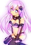  1girl blue_eyes blush choujigen_game_neptune choujigen_game_neptune_mk2 cleavage long_hair looking_at_viewer medium_breasts neptune_(series) purple_hair purple_sister simple_background smile solo thighhighs white_background 
